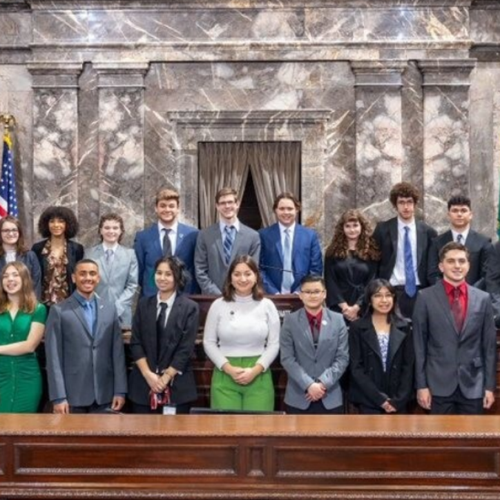 YMCA Youth and Government participants gather at the Washington State Capitol.