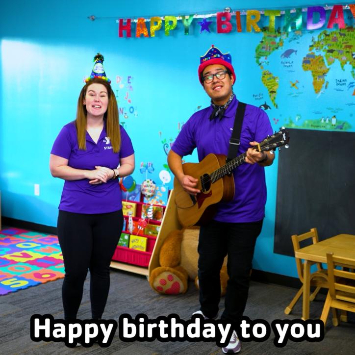 Gabriel and Lauren teach the Happy Birthday song to kids on YMCA360.