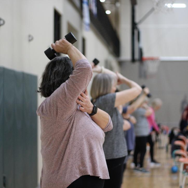 Action shot of a strength exercise group at the YMCA