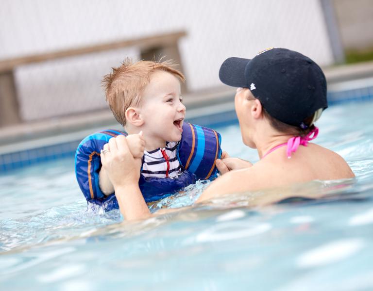 Mother and Son at YMCA Parent and Child Swim Lessons