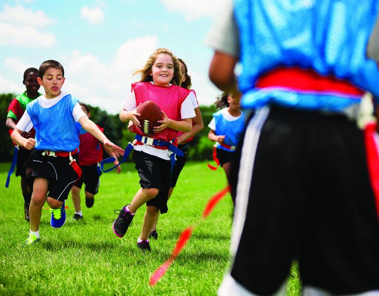 Action shot of a flag football game