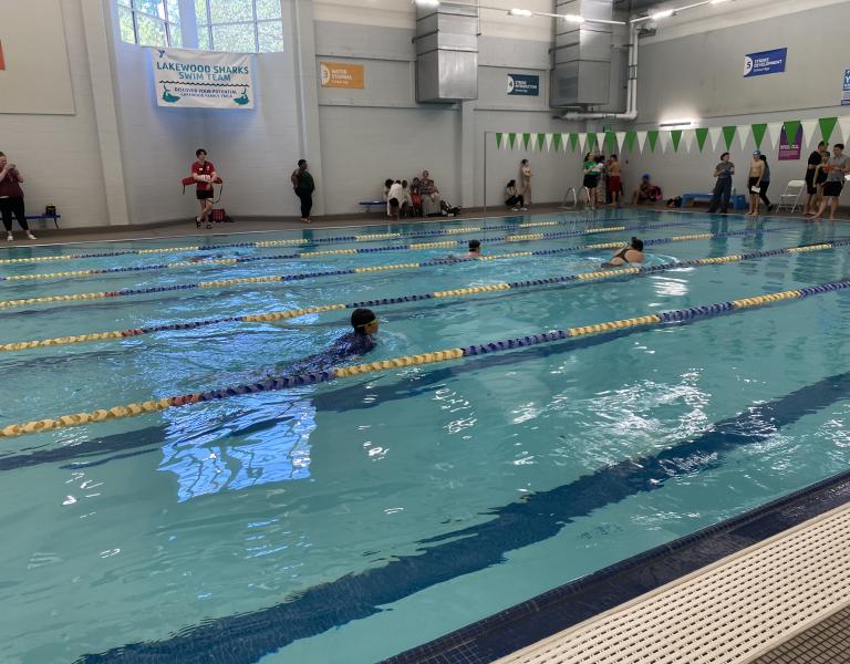 Pool shot during a swim meet at the Lakewood YMCA