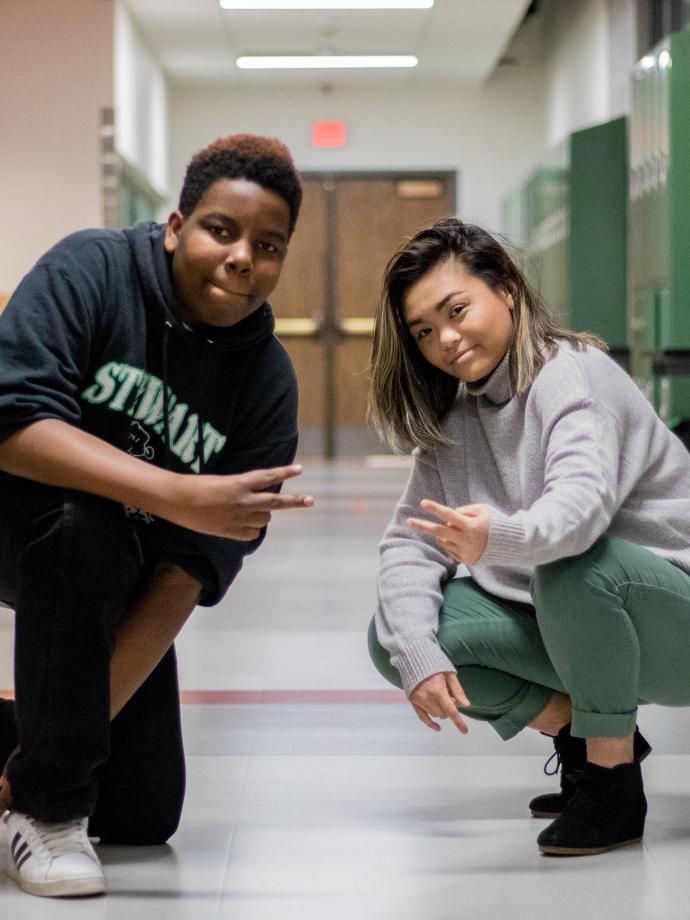 Teens Posing in Hallway