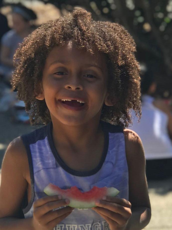 Enjoying Watermelon At Summer Day Camp