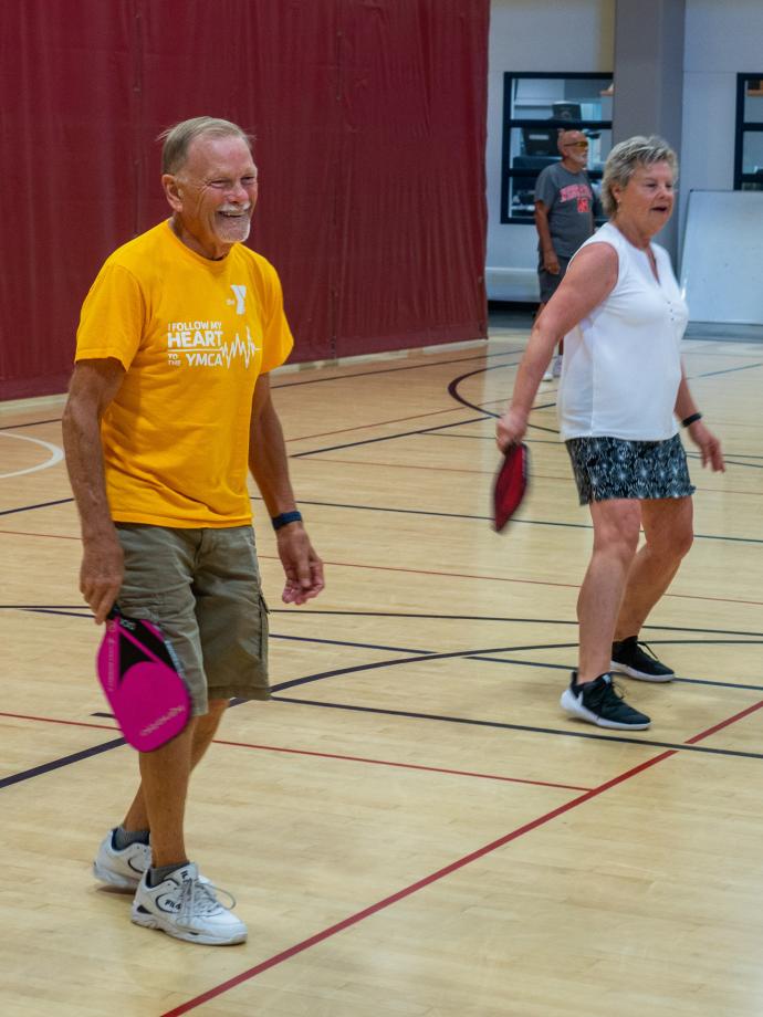 Pickleball doubles team enjoying a nice game at the Y