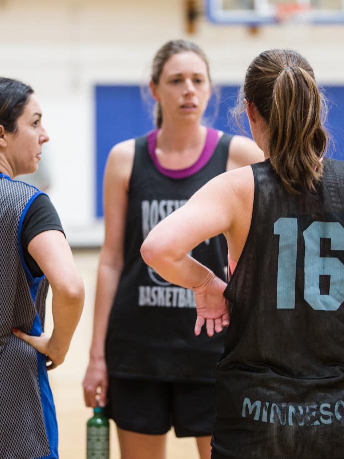 Team huddle during a basketball game at the YMCA