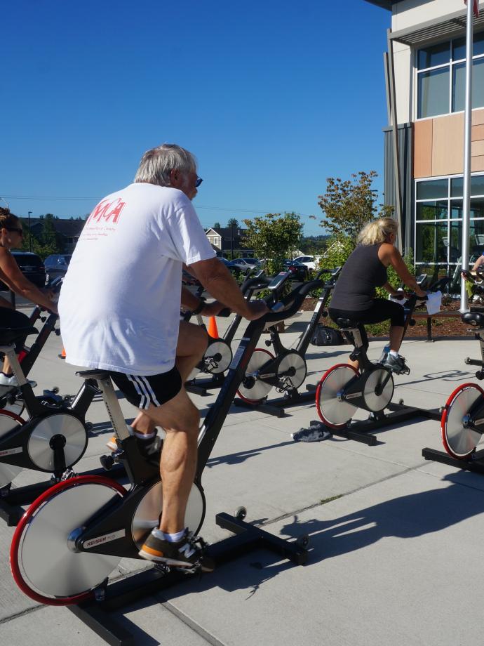 outdoor cycling class at the YMCA