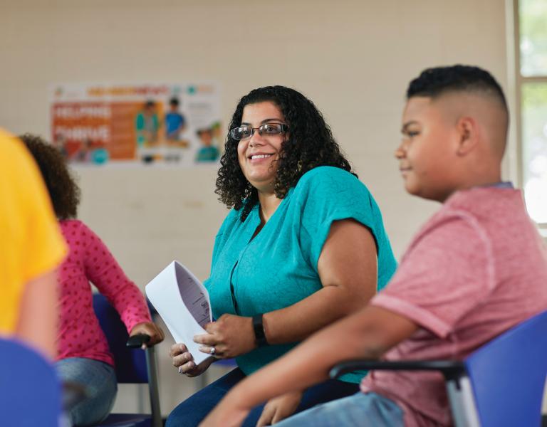 Mother and child in a classroom