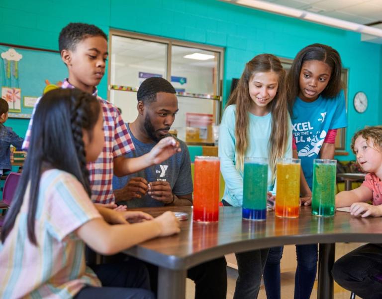 Spring break camp campers participating in an engaging science experiment