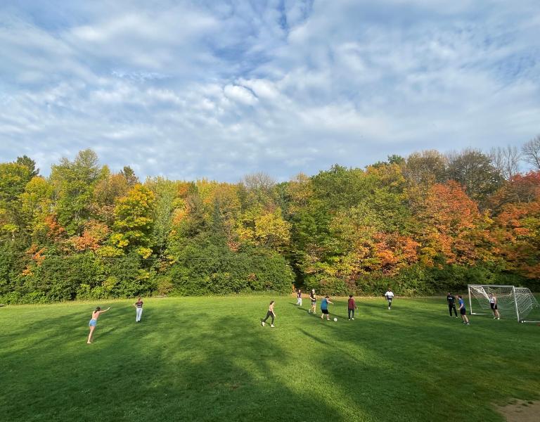 Panorama of adult soccer game at the YMCA