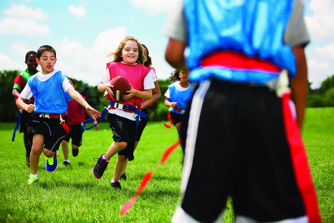 Action shot of a flag football game