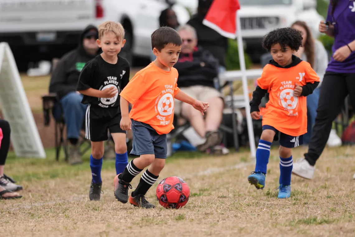 Action shot of a soccer game at the Gordon Family YMCA