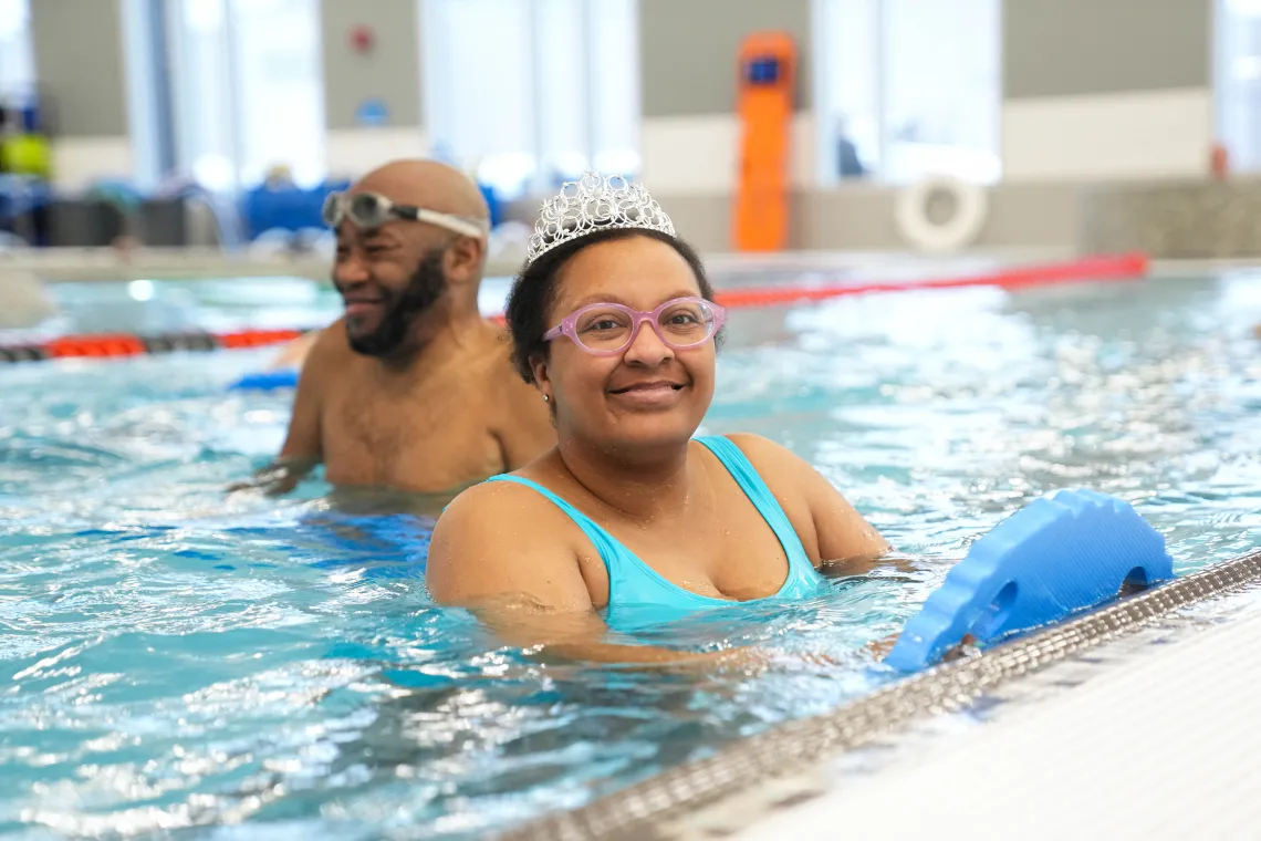 Smiling with Tierra at YMCA Aquatics Class