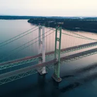 Aerial shot of the Tacoma Narrows bridge