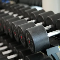 Shot of all dumbells racked at the YMCA