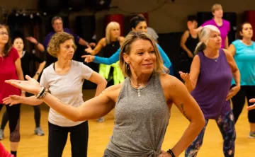 Action shot of a zumba class at the YMCA
