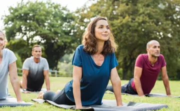Stock image of an outdoor yoga session