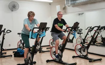 Action shot of cycling instructors at the YMCA