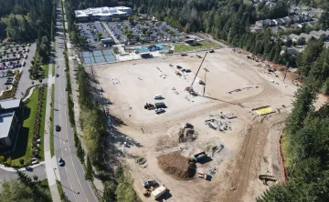 Aerial view of the sports field construction site