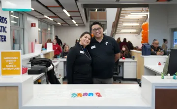 Y staff at a center front desk