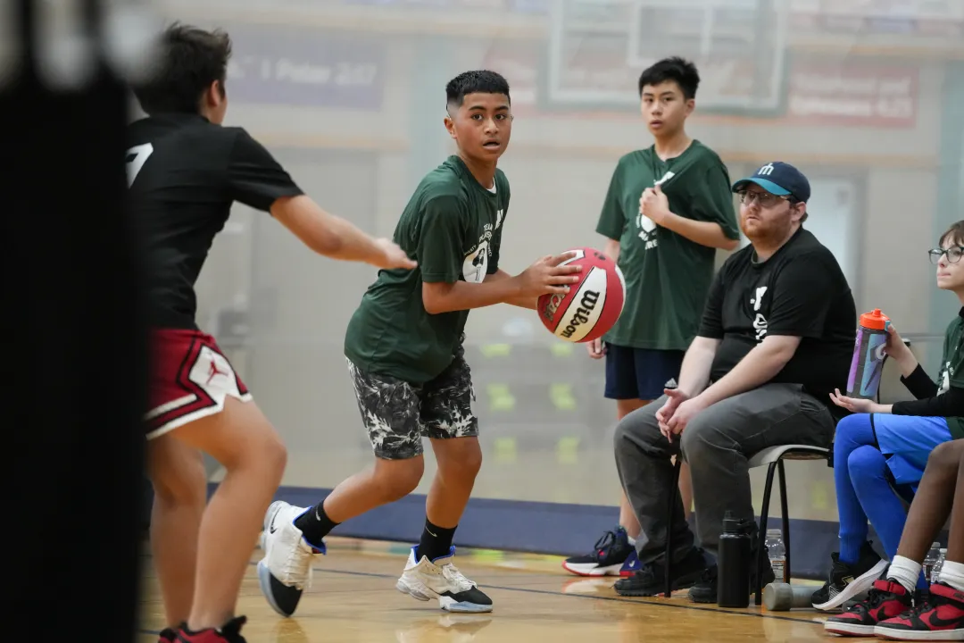 Action shot of a basketball game at the Mel Korum Family YMCA